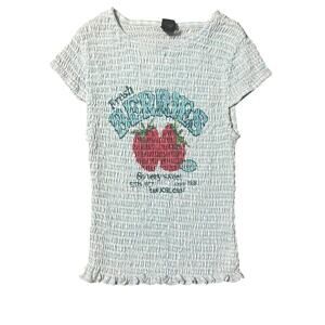 Wild Fable Light Blue Smocked Strawberry Graphic Top Size Small